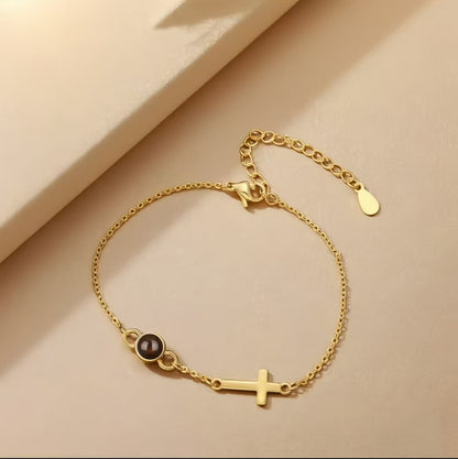 Rundes exquisites Kreuz-Fotoarmband – Geschenk für Paare