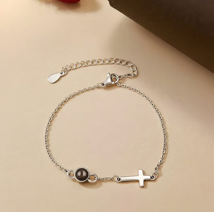 Rundes exquisites Kreuz-Fotoarmband – Geschenk für Paare