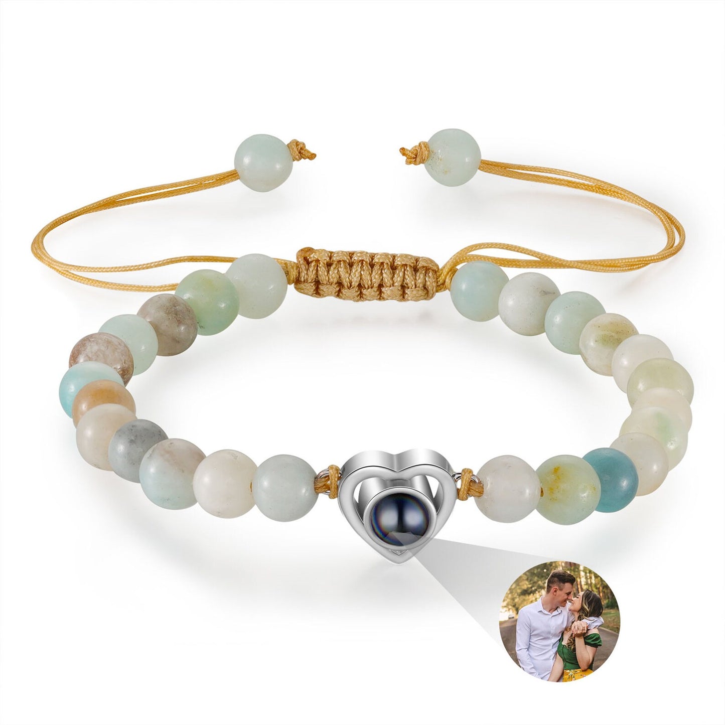 Naturstein-Herzanhänger Armband mit Foto-Projektion