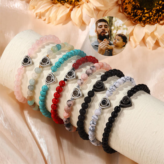 Naturstein-Herzanhänger Armband mit Foto-Projektion
