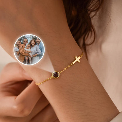 Rundes exquisites Kreuz-Fotoarmband – Geschenk für Paare