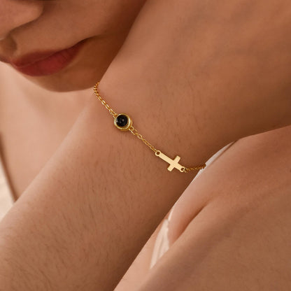 Rundes exquisites Kreuz-Fotoarmband – Geschenk für Paare