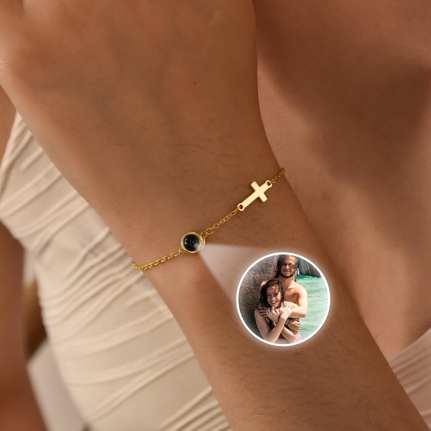 Rundes exquisites Kreuz-Fotoarmband – Geschenk für Paare